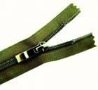 Nylon spiral zip fasteners T7 -50cm with decorative slider dark nickel - colour /KHAKI/ dark green